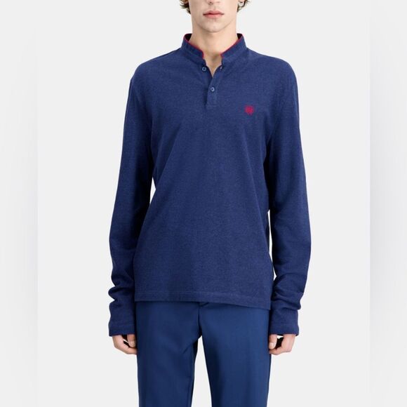 The Kooples Men’s Navy Blue Long Sleeve Polo Shirt Sz Small Officer Collar - Picture 1 of 5